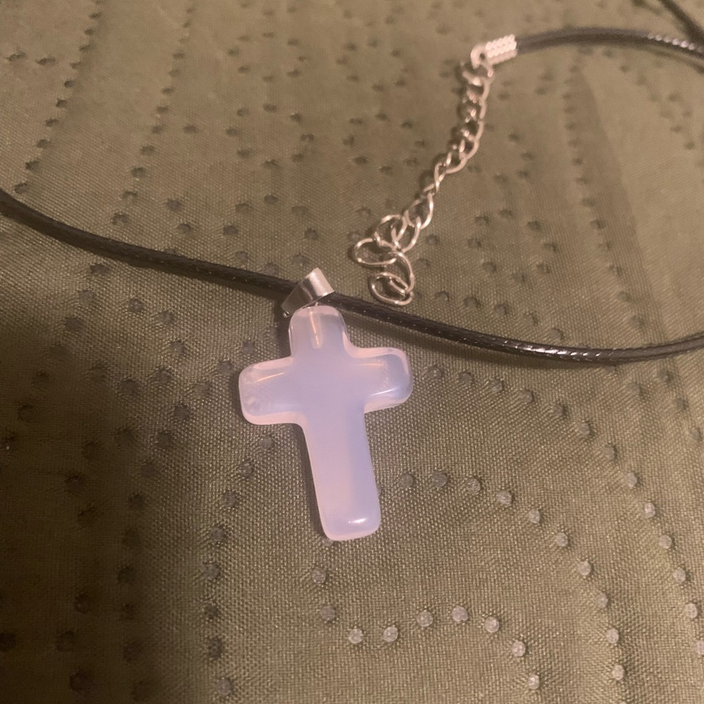 Iridescent Pink Cross Pendant Necklace